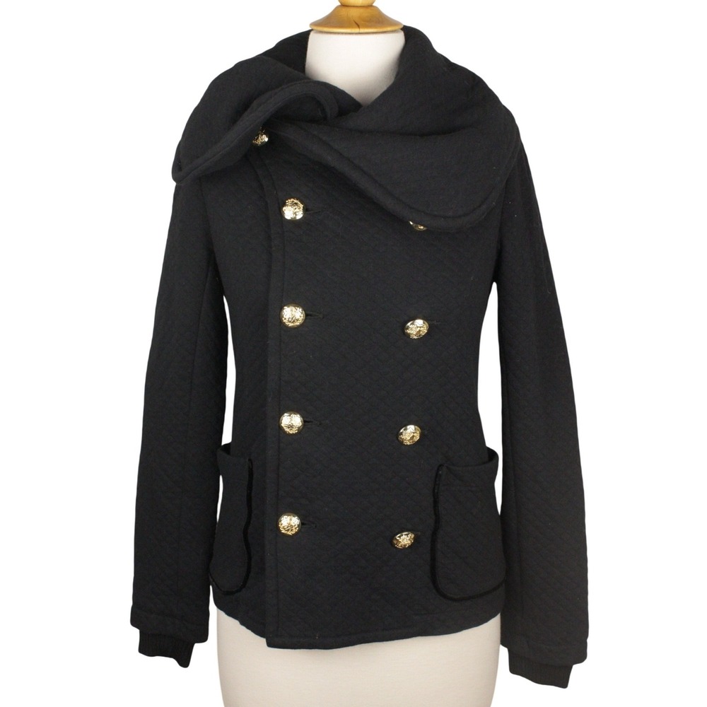 Juicy Couture Double Breasted Jacket Womens S Black Gold Buttons Y2K McBling